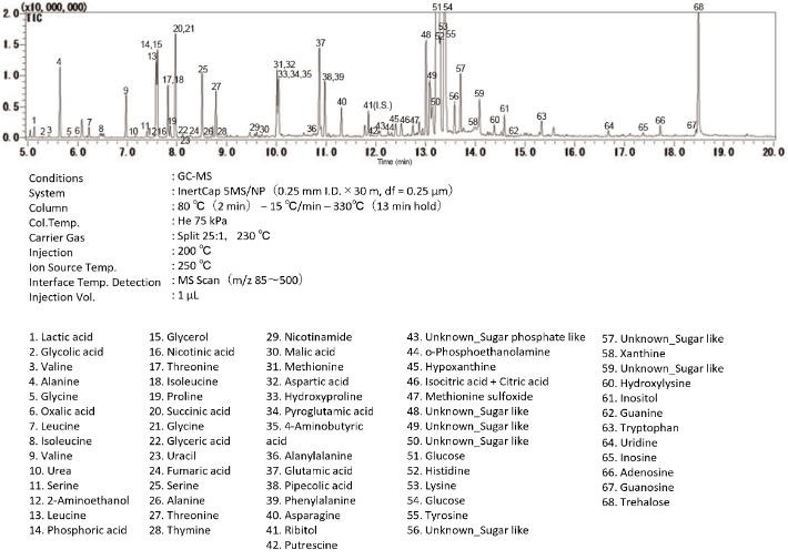YPD 培地のアミノ酸、有機酸、糖、核酸塩基の一斉分析 GC/MS