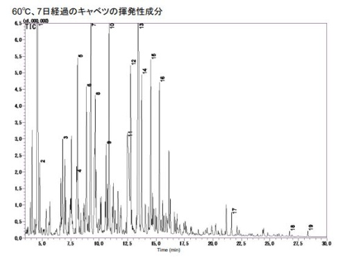 60℃、7日経過のキャベツの揮発性成分のグラフ